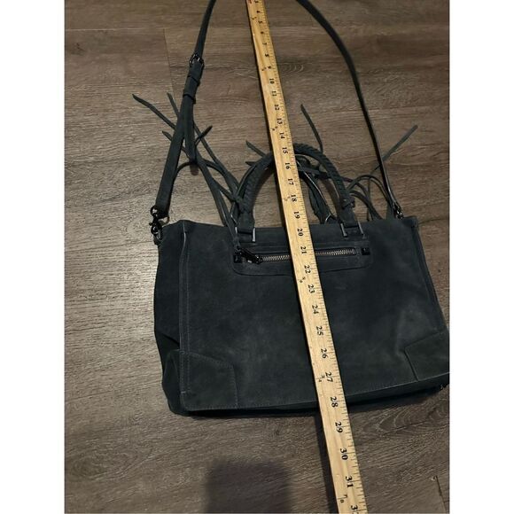 Rebecca Minkoff Grey Handbag Suede Leather Zipper Medium Crossbody Strap Fringe - Picture 13 of 16